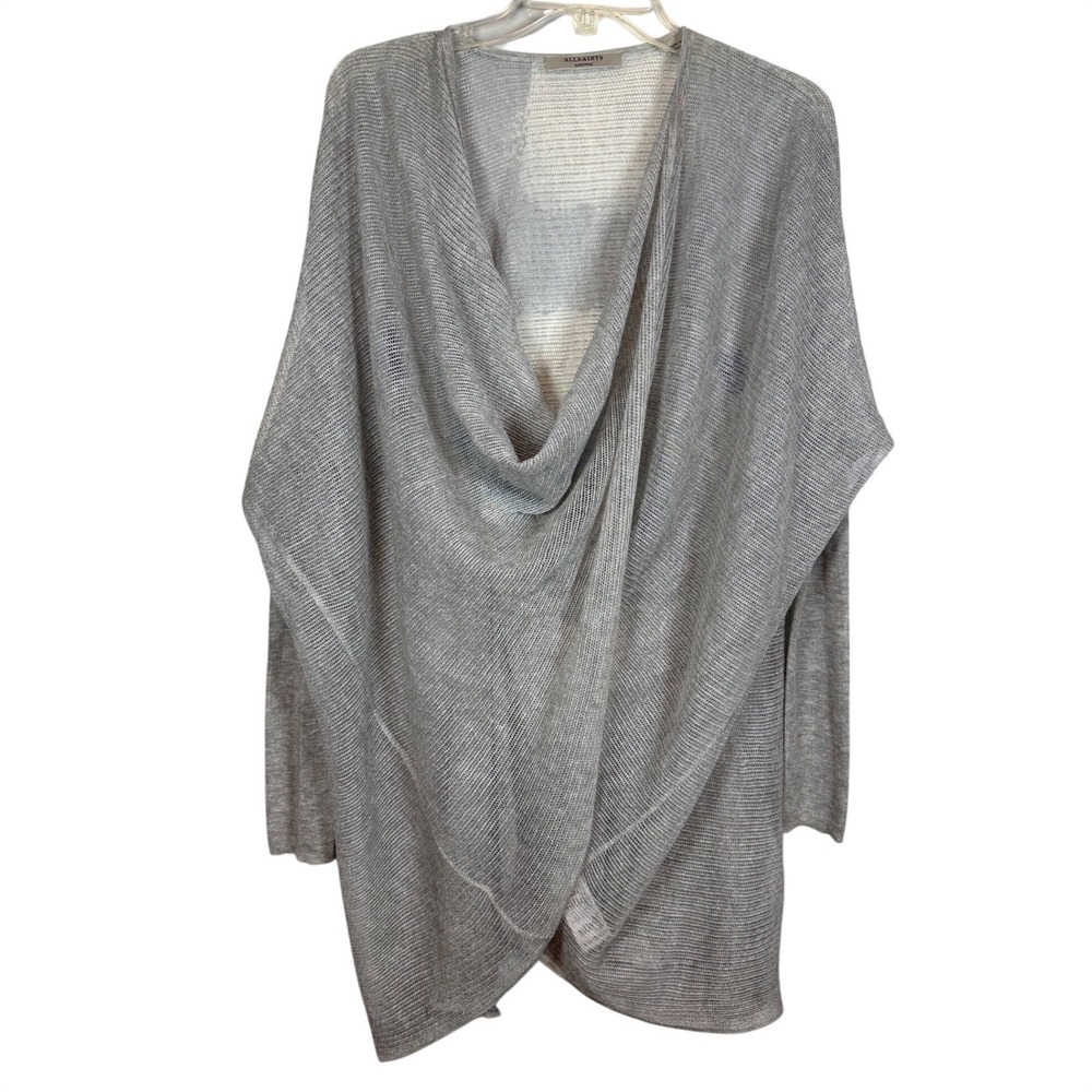 ALL SAINTS "Itat" Knit Twist Shrug Poncho Cardigan, Gray, Size Medium